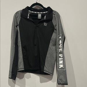 Victoria's Secret PINK Black and Gray Quarter-Zip Pullover